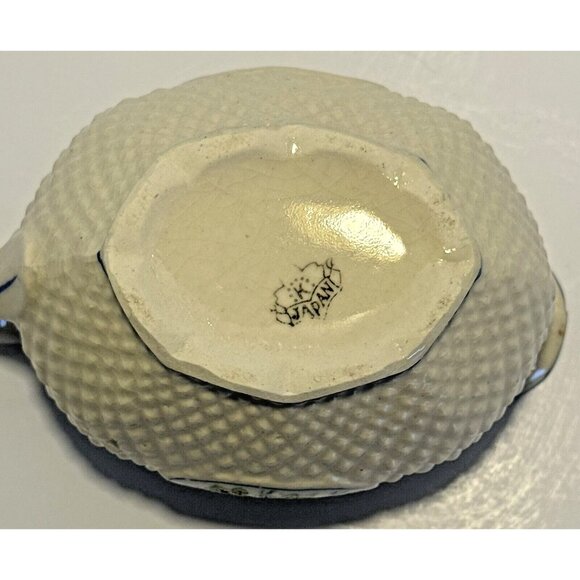 Vintage Japan K Porcelain Creamer Basket Weave Blue Trim Floral 1950s - Picture 6 of 7